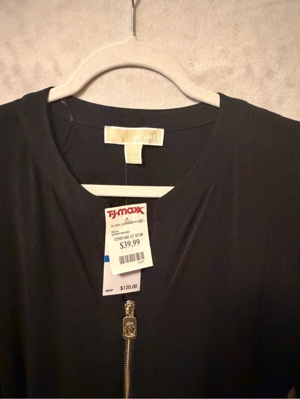 NWT Michael Kors Black Long-Sleeve Zip Front Tie-Waist Dress